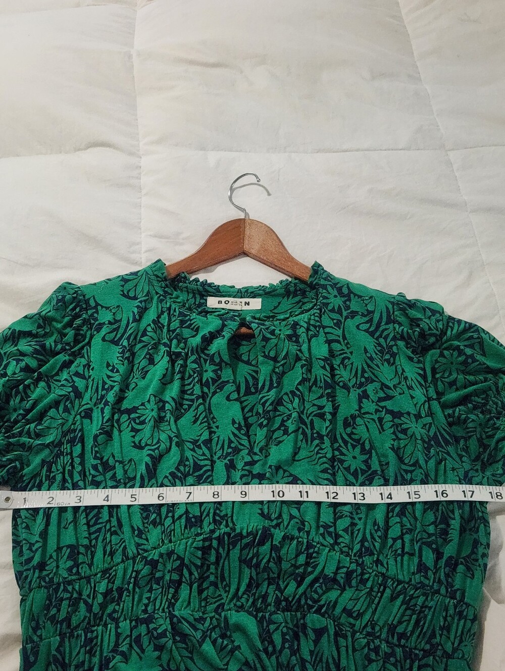 Boden Green Navy Blue Floral Jersey Midi Dress Short Sleeve Empire Waist US 10 - Picture 9 of 11